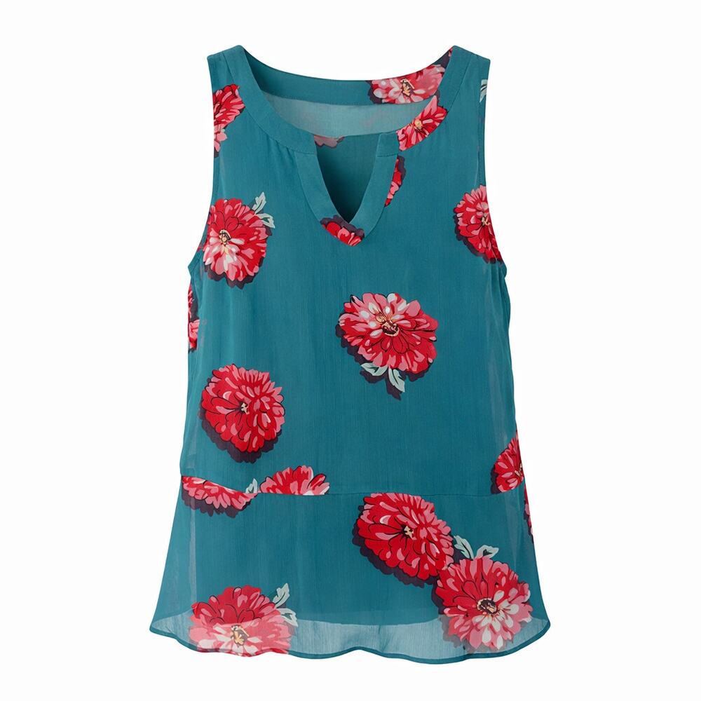 CAbi 3445 Blushing Floral Teal Blouse Small